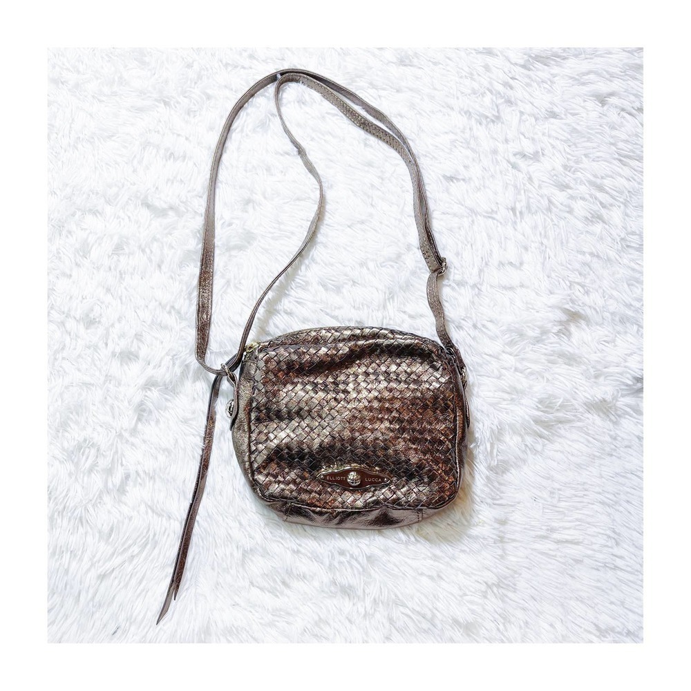 Elliot Lucca Metallic Brown Braided Leather Crossbody Bag